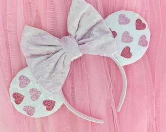 Design Your Own Valentine Minnie Mouse Ears with Large Velvet Bow Custom Minnie Ears - Mouse Ears Headband - Love Heart Ears Sweetheart ears