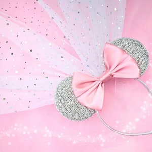 Gorgeous Minnie Mouse Bridal Ears with satin bow Fashion Minnie Headband - Mouse Veils - Variety of colours to choose from! Princess Veil