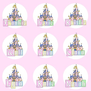 Pegatina personalizada con nombre de castillo de cuento de hadas / Pegatina personalizada del Reino Mágico para amantes de Disney / Papelería adhesiva brillante resistente a salpicaduras imagen 10