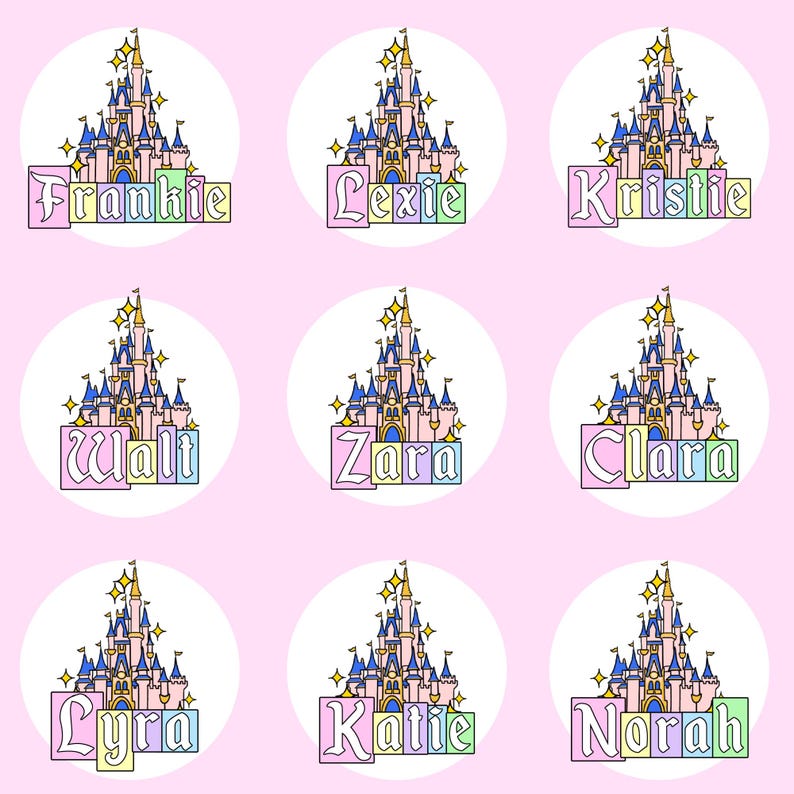 Pegatina personalizada con nombre de castillo de cuento de hadas / Pegatina personalizada del Reino Mágico para amantes de Disney / Papelería adhesiva brillante resistente a salpicaduras imagen 10