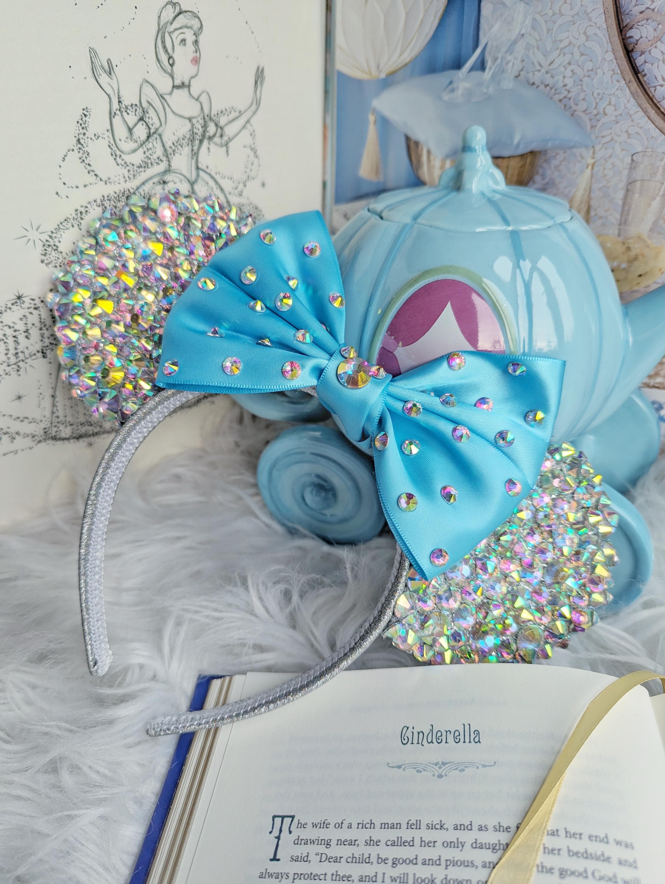 Couture Cinderella Minnie Ears | Hand-Embellished Crystal Disney Ears | Princess Cinderella Minnie Ears, Cinderella Ears, Cinderella Mickey  main image 2