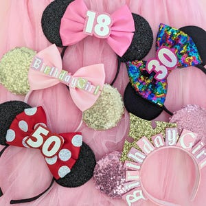 Orecchie da Topolino per il compleanno con fiocco di paillettes a scelta - vari colori Cerchietto per Minnie per il compleanno - Accessori per il compleanno di Topolino - Fiocchi per il compleanno immagine 7
