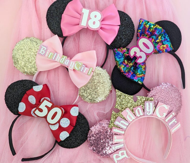 Orecchie da Topolino per il compleanno con fiocco di paillettes a scelta - vari colori Cerchietto per Minnie per il compleanno - Accessori per il compleanno di Topolino - Fiocchi per il compleanno immagine 7