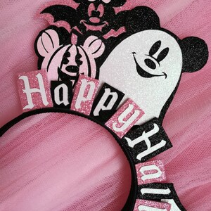 Ghost Mickey Ears Pink Halloween Minnie Mouse Ears Pink Pumpkin Mickey Headband Happy Halloween Headband Mouse Ears by LubyandLola image 4