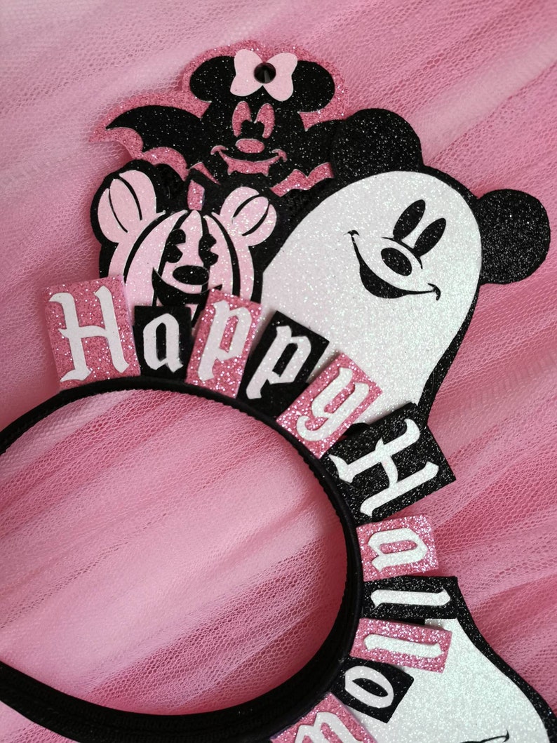 Ghost Mickey Ears Pink Halloween Minnie Mouse Ears Pink Pumpkin Mickey Headband Happy Halloween Headband Mouse Ears by LubyandLola image 4