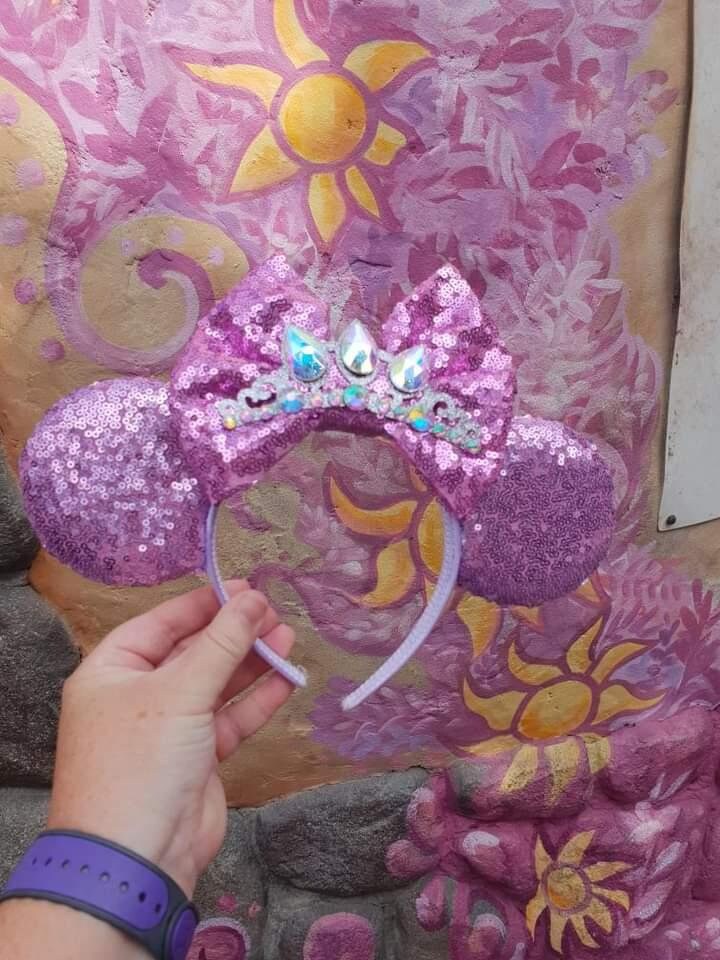 Sequin Rapunzel Minnie Ears, Lilac Princess Crown Headband  display picture 3