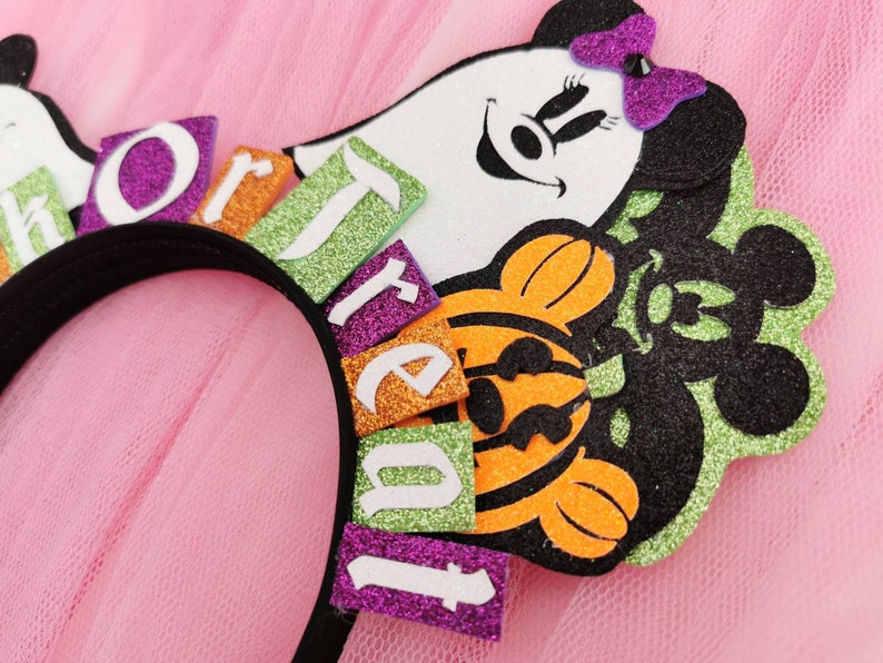 Ghost Mickey Ears Pink Halloween Minnie Mouse Ears Pink Pumpkin Mickey Headband Happy Halloween Headband Mouse Ears by LubyandLola image 7