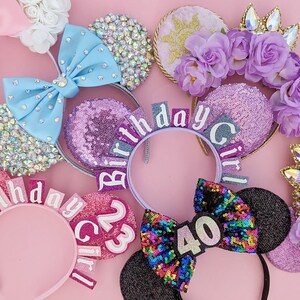 Orecchie da Topolino per il compleanno con fiocco di paillettes a scelta - vari colori Cerchietto per Minnie per il compleanno - Accessori per il compleanno di Topolino - Fiocchi per il compleanno immagine 9