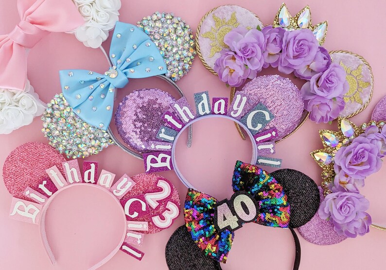 Orecchie da Topolino per il compleanno con fiocco di paillettes a scelta - vari colori Cerchietto per Minnie per il compleanno - Accessori per il compleanno di Topolino - Fiocchi per il compleanno immagine 9