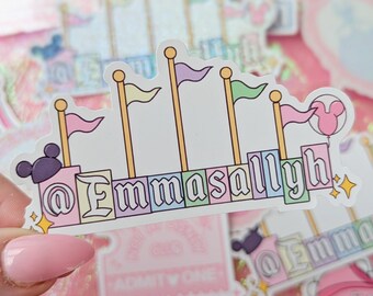 Personalised Fairytale Castle Flags Sticker | Custom Name Sticker for Magic Lovers | Glossy Splashproof Magical Planner & Laptop Sticker