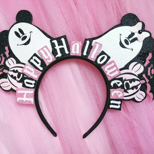 Ghost Mickey Ears Pink Halloween Minnie Mouse Ears Pink Pumpkin Mickey Headband Happy Halloween Headband Mouse Ears by LubyandLola image 1