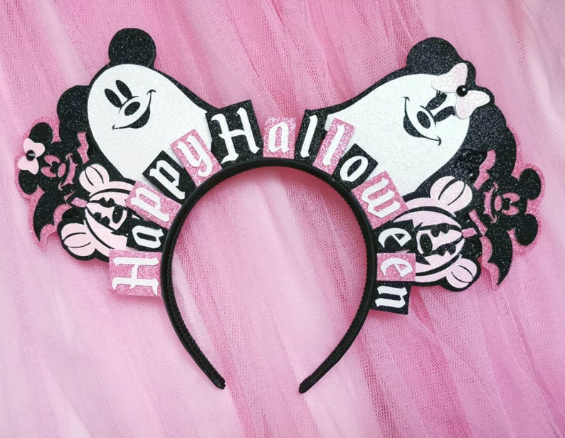 Ghost Mickey Ears Pink Halloween Minnie Mouse Ears Pink Pumpkin Mickey Headband Happy Halloween Headband Mouse Ears by LubyandLola image 1