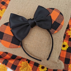 Gingham Check Minnie Ears with Satin Bow Custom Colours Fall Minnie Headband MNSSHP Ears image 1