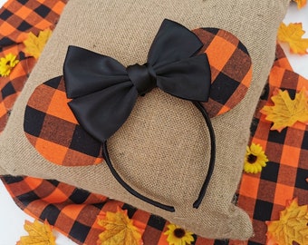 Oreilles de Minnie à carreaux vichy avec noeud en satin couleurs personnalisées - serre-tête Minnie automne - oreilles MNSSHP