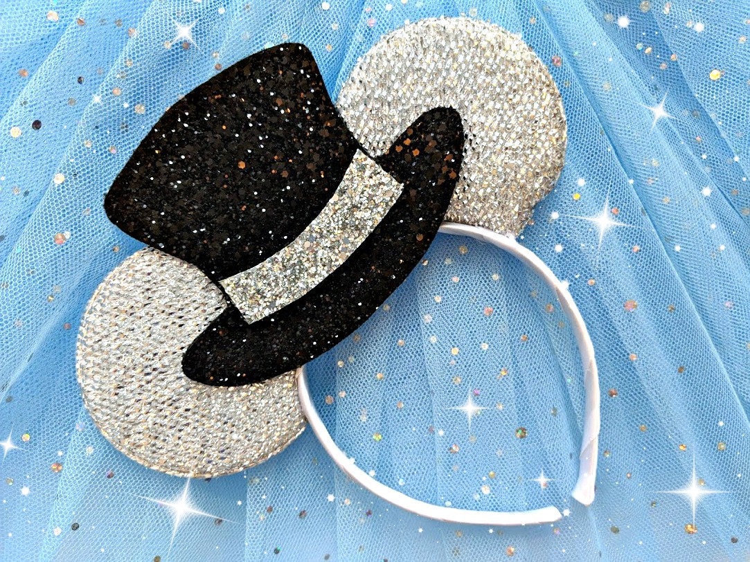 Mickey Mouse Top Hat Grooms Mickey Mouse Ears Glitter Top Hat Wedding Inspired Ears Fairytale Wedding Magical Mouse Groom Headwear Ideas