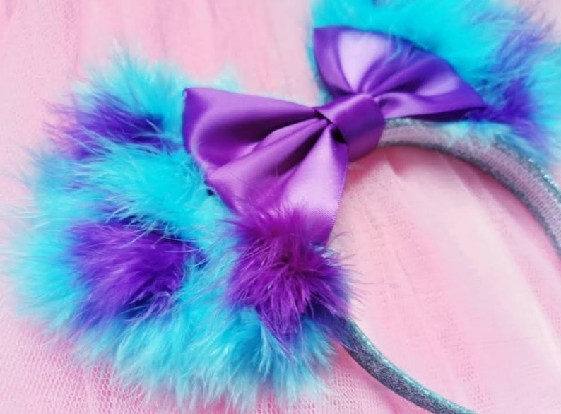 Made-To-Order Monsters Inspired Minnie Mouse Ears Satin Purple Bow Sulley Mickey Mouse Ears Fluffy Blue Ears Monster Academy Headband image 7