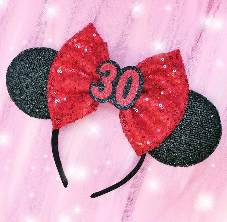 Orecchie da Topolino per il compleanno con fiocco di paillettes a scelta - vari colori Cerchietto per Minnie per il compleanno - Accessori per il compleanno di Topolino - Fiocchi per il compleanno immagine 8