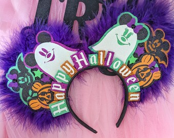 Ready To Post - Halloween Mickey Ears - Happy Halloween Ears - Ghost Mouse Ears - Trick or Treat Minnie Ears - Halloween Mouse Headband