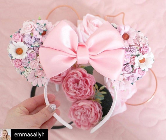 Disney Pink Floral Mouse Ear Headband Disney Parks Minnie Mouse Pink Floral Ears Headband For  main image 2