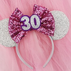 Orecchie da Topolino per il compleanno con fiocco di paillettes a scelta - vari colori Cerchietto per Minnie per il compleanno - Accessori per il compleanno di Topolino - Fiocchi per il compleanno immagine 6