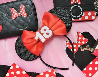 Orecchie di Minnie per compleanno – Cerchietto con fiocco in raso personalizzato