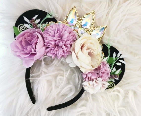 Black Minnie Ears With Flower Crown - Various Colour Flowers  display picture 2