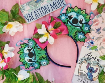 Hawaiian Lilo and Stitch Minnie Mouse Ears Summer Mickey Ears Luau Headband By Lubyandlola