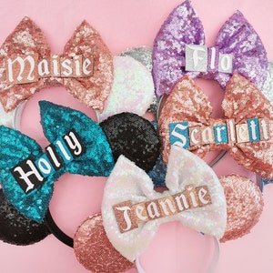 Custom Name Ears - Sequin Minnie Mouse Ears with large sequin bow - Personalised Ears - Design Your Own Ears - Birthday Ears - Bride Ears