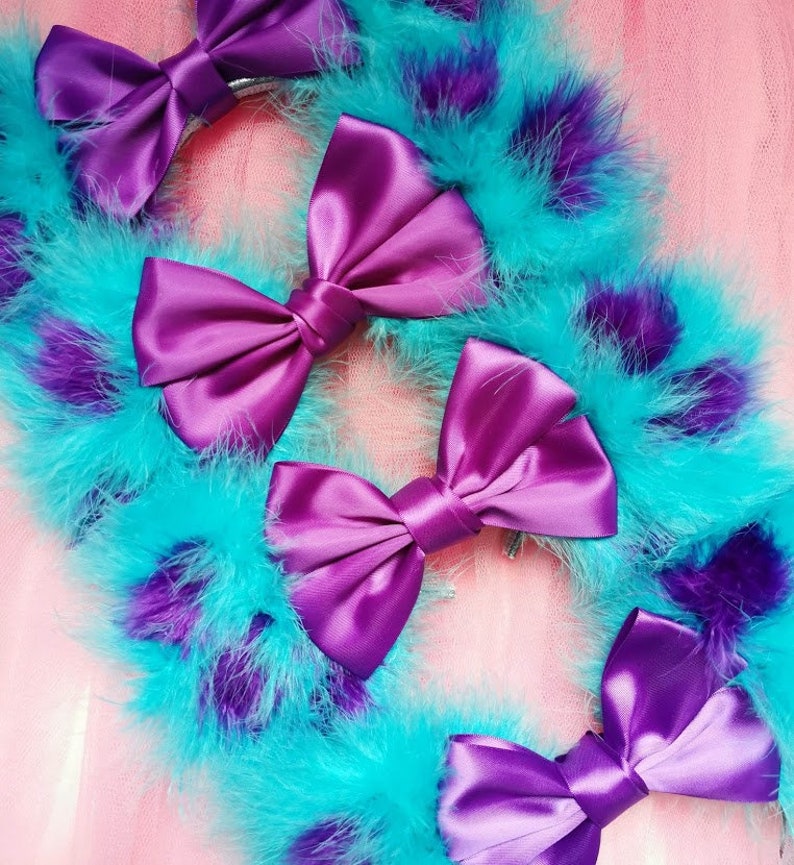 Made-To-Order Monsters Inspired Minnie Mouse Ears Satin Purple Bow Sulley Mickey Mouse Ears Fluffy Blue Ears Monster Academy Headband image 6