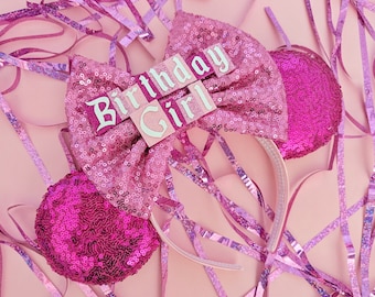 Sequin Birthday Girl Ears - Birthday Mickey Ears Headband - Minnie Mouse Ears LubyandLola - Mouse Birthday Minnie Ears Happy Birthday Ears