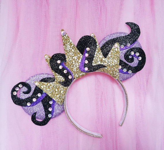 Purple and Black Sequin Headband with Gold Crown - Villian inspired Disney 100 Mouse Ears VILLAINS Headband 5 Pk Ursula Queen  main image 3