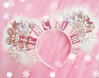 Deluxe Gingerbread Merry Christmas Ears - Christmas Tree Headband Minnie Mouse Ears by LubyandLola