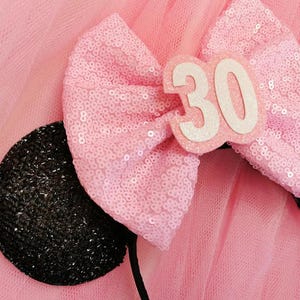 Orecchie da Topolino per il compleanno con fiocco di paillettes a scelta - vari colori Cerchietto per Minnie per il compleanno - Accessori per il compleanno di Topolino - Fiocchi per il compleanno immagine 14
