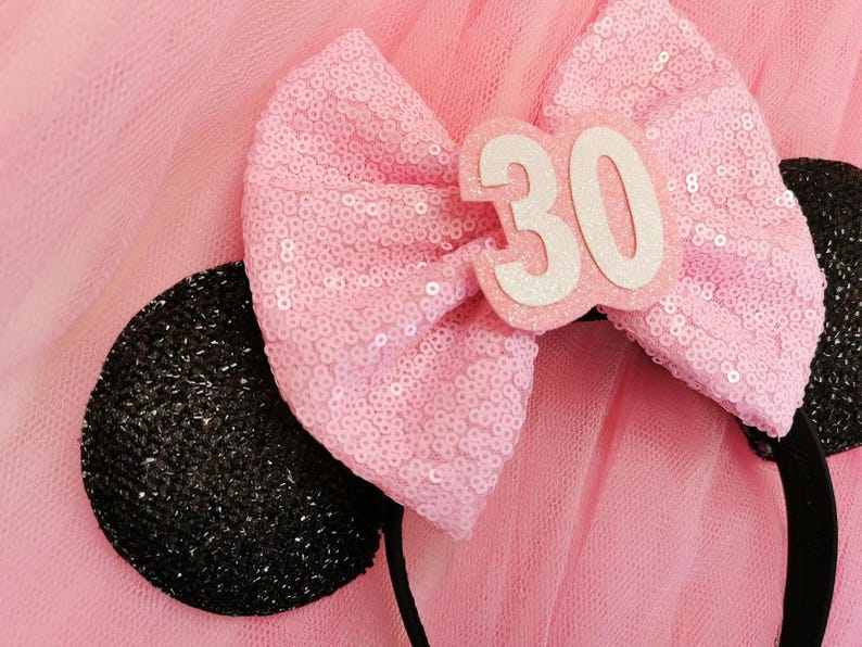 Orecchie da Topolino per il compleanno con fiocco di paillettes a scelta - vari colori Cerchietto per Minnie per il compleanno - Accessori per il compleanno di Topolino - Fiocchi per il compleanno immagine 14