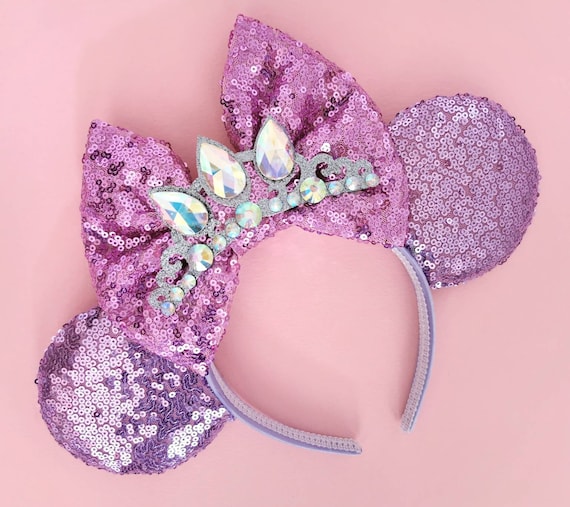 Sequin Rapunzel Minnie Ears, Lilac Princess Crown Headband  display picture 1