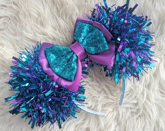 Ready to post Christmas esrs - monsters Inc Sully Minnie ears - Christmas Sulley Mickey ears - blue and purple tinsel xmas Mickey ears