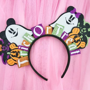 Ghost Mickey Ears Pink Halloween Minnie Mouse Ears Pink Pumpkin Mickey Headband Happy Halloween Headband Mouse Ears by LubyandLola image 3