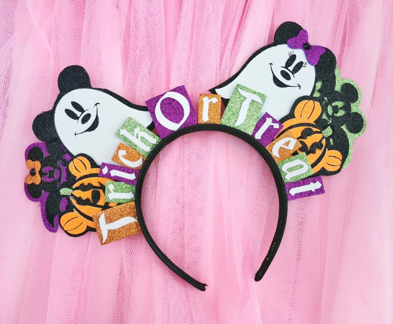 Ghost Mickey Ears Pink Halloween Minnie Mouse Ears Pink Pumpkin Mickey Headband Happy Halloween Headband Mouse Ears by LubyandLola image 3