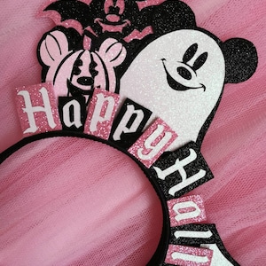 Ghost Mickey Ears Pink Halloween Minnie Mouse Ears Pink Pumpkin Mickey Headband Happy Halloween Headband Mouse Ears by LubyandLola image 6