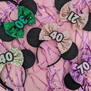 Birthday Mouse Ears with your choice of sequin bow -various colours Birthday Minnie Headband - Mouse Birthday Accessories - Birthday Bows