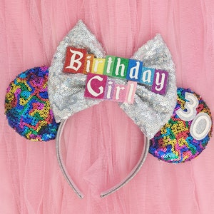 Sequin Birthday Girl Ears - Birthday Mickey Ears Headband - Minnie Mouse Ears LubyandLola - Mouse Birthday Minnie Ears Happy Birthday Ears