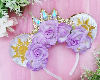 Velvet Rapunzel Crown Floral Minnie Ear Minnie Mouse Ears Floral Princess - Floral Ears - Tangled Sun Headband Punzie Ears - Velvet Ears