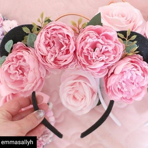 Minnie Mouse ears with Sleeping Beauty flower crown. Minnie Mouse headband - various colours