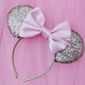 Rose Gold Sequin Minnie Mouse Ears With Satin Bow! Choose from Variety of Colours! Sequin Ears Disney Style