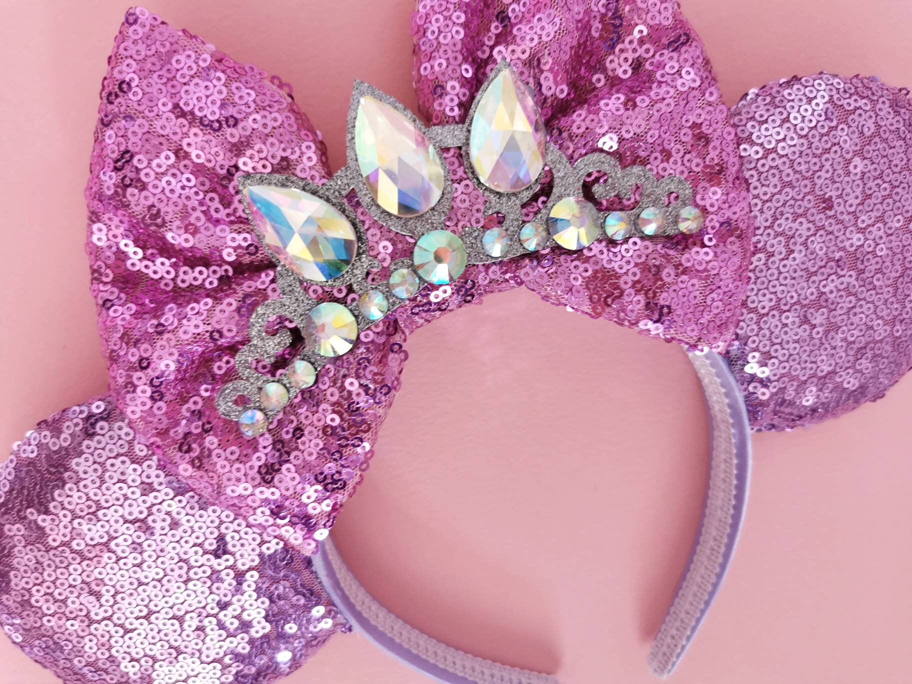 Sequin Rapunzel Minnie Ears, Lilac Princess Crown Headband  display picture 3