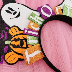 Ghost Mickey Ears Pink Halloween Minnie Mouse Ears Pink Pumpkin Mickey Headband Happy Halloween Headband Mouse Ears by LubyandLola image 5