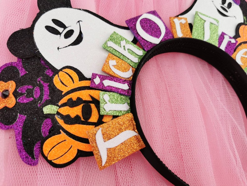 Ghost Mickey Ears Pink Halloween Minnie Mouse Ears Pink Pumpkin Mickey Headband Happy Halloween Headband Mouse Ears by LubyandLola image 5