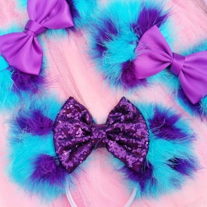 Made-To-Order Monsters Inspired Minnie Mouse Ears Satin Purple Bow Sulley Mickey Mouse Ears Fluffy Blue Ears Monster Academy Headband image 3