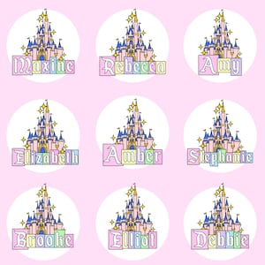 Pegatina personalizada con nombre de castillo de cuento de hadas / Pegatina personalizada del Reino Mágico para amantes de Disney / Papelería adhesiva brillante resistente a salpicaduras imagen 12