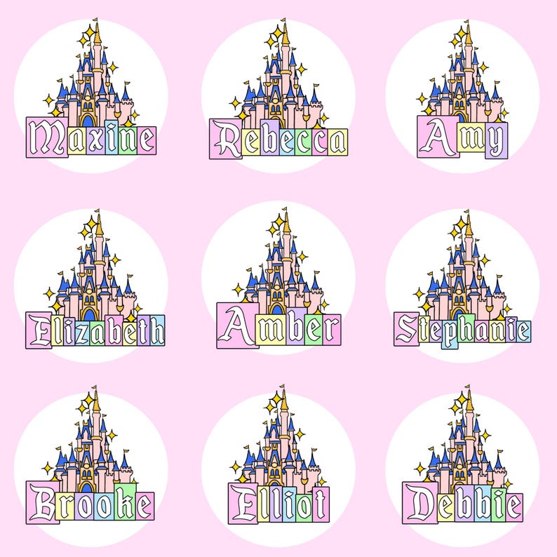 Pegatina personalizada con nombre de castillo de cuento de hadas / Pegatina personalizada del Reino Mágico para amantes de Disney / Papelería adhesiva brillante resistente a salpicaduras imagen 12